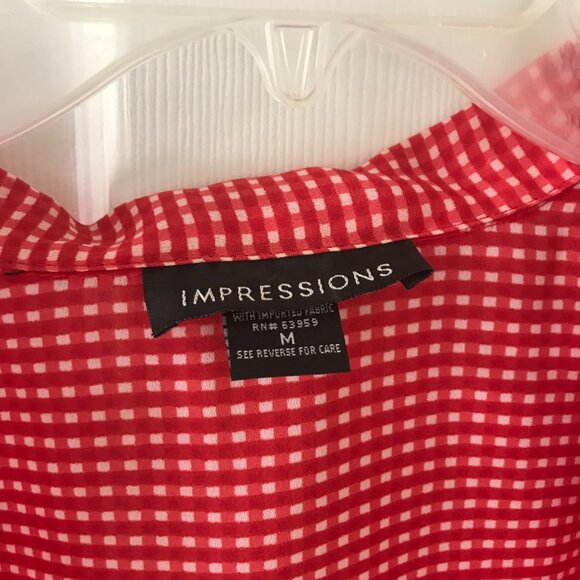 Vintage -*** Impressions Red & White Checkered Button-Down Blouse – Size M - Picture 2 of 2